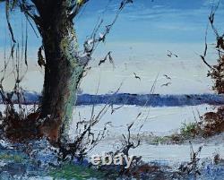 Huile Sur Bois Signée Harry Bonde Petersen Paysage D'Hiver Peinture Encadrée