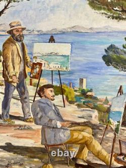 Huile Sur Bois Triptique Cézanne André Bonneau XXeme Renoir Sainte Victoire