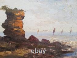 Huile Sur Panneau Ancien Marine Bord De Cote Pont Du Diable Royan (g Corbier)