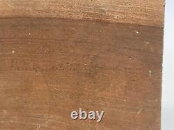 Huile Sur Panneau Bois Theme Marin Vue De Mer Avec Rocher Inscription B1059