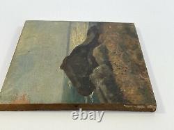 Huile Sur Panneau Bois Theme Marin Vue De Mer Avec Rocher Inscription B1059