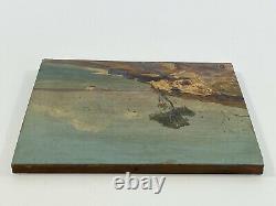 Huile Sur Panneau Bois Theme Marin Vue De Mer Rocher Inscription D91 B1066