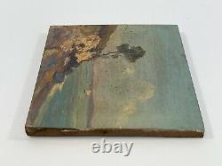 Huile Sur Panneau Bois Theme Marin Vue De Mer Rocher Inscription D91 B1066