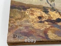 Huile Sur Panneau Bois Theme Marin Vue De Mer Rocher Inscription D91 B1066