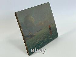 Huile Sur Panneau Bois Theme Marin XIX Eme Golfe Du Morbihan Inscription B1057