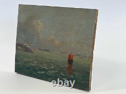 Huile Sur Panneau Bois Theme Marin XIX Eme Golfe Du Morbihan Inscription B1057