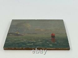 Huile Sur Panneau Bois Theme Marin XIX Eme Golfe Du Morbihan Inscription B1057