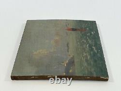 Huile Sur Panneau Bois Theme Marin XIX Eme Golfe Du Morbihan Inscription B1057