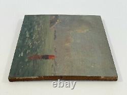 Huile Sur Panneau Bois Theme Marin XIX Eme Golfe Du Morbihan Inscription B1057