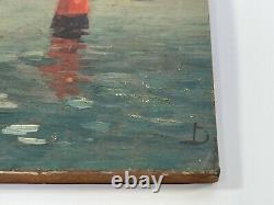 Huile Sur Panneau Bois Theme Marin XIX Eme Golfe Du Morbihan Inscription B1057