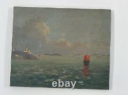 Huile Sur Panneau Bois Theme Marin XIX Eme Golfe Du Morbihan Inscription B1057