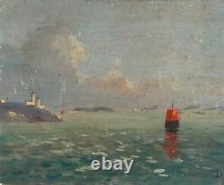 Huile Sur Panneau Bois Theme Marin XIX Eme Golfe Du Morbihan Inscription B1057