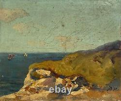 Huile Sur Panneau Bois Theme Marin XIX Eme Ile D Arz Inscription B1060
