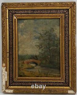 Huile Sur Panneau Sous Bois Barbizon Riviere Pont Fin Xixeme A4085