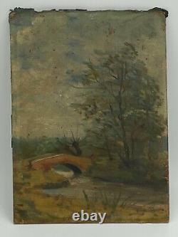 Huile Sur Panneau Sous Bois Barbizon Riviere Pont Fin Xixeme A4085