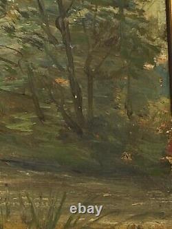 Huile Sur Panneau Sous Bois Barbizon Riviere Pont Fin Xixeme A4085