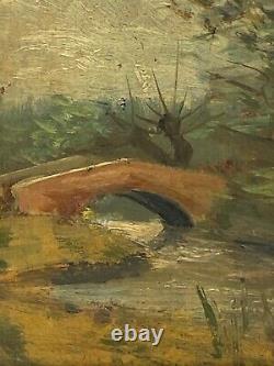 Huile Sur Panneau Sous Bois Barbizon Riviere Pont Fin Xixeme A4085
