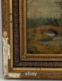 Huile Sur Panneau Sous Bois Barbizon Riviere Pont Fin Xixeme A4085