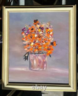 Huile Sur Toile Encadrement Bois Nature Morte Bouquet De Fleurs