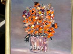 Huile Sur Toile Encadrement Bois Nature Morte Bouquet De Fleurs