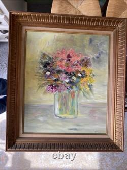 Huile Sur Toile Nature Morte Fleurs Encadrement Bois