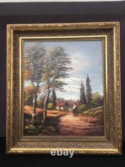 Huile Sur Toile Paysage D'automne Signée Siarnowski Cadre En Bois Et Stuc Doré