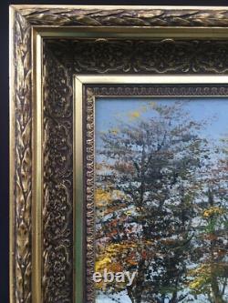 Huile Sur Toile Paysage D'automne Signée Siarnowski Cadre En Bois Et Stuc Doré