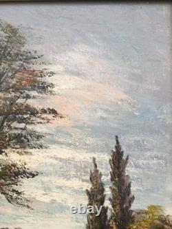 Huile Sur Toile Paysage D'automne Signée Siarnowski Cadre En Bois Et Stuc Doré