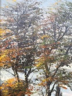 Huile Sur Toile Paysage D'automne Signée Siarnowski Cadre En Bois Et Stuc Doré