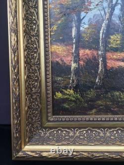 Huile Sur Toile Paysage D'automne Signée Siarnowski Cadre En Bois Et Stuc Doré