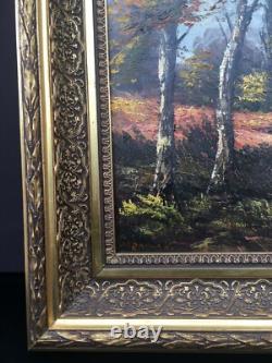 Huile Sur Toile Paysage D'automne Signée Siarnowski Cadre En Bois Et Stuc Doré