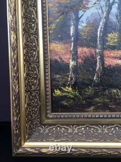 Huile Sur Toile Paysage D'automne Signée Siarnowski Cadre En Bois Et Stuc Doré