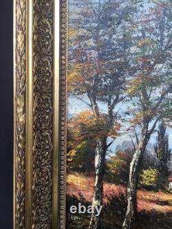 Huile Sur Toile Paysage D'automne Signée Siarnowski Cadre En Bois Et Stuc Doré
