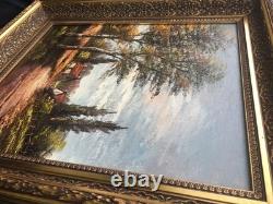 Huile Sur Toile Paysage D'automne Signée Siarnowski Cadre En Bois Et Stuc Doré