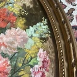 Huile Sur bois Mimosas et oillets vers 1900 signature à identifier BE Rare