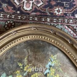 Huile Sur bois Mimosas et oillets vers 1900 signature à identifier BE Rare