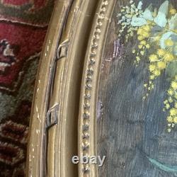 Huile Sur bois Mimosas et oillets vers 1900 signature à identifier BE Rare