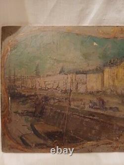 Huile ancienne sur panneau de bois place de la Bourse à Bordeaux