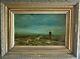 Huile-peinture-marine-paysage-mer-bateau-tempete-cadre-monogramme