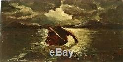Huile-peinture-paysage-clair De Lune-mer-rochers-cote-xix Eme-clair Obscur