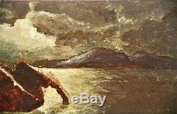 Huile-peinture-paysage-clair De Lune-mer-rochers-cote-xix Eme-clair Obscur