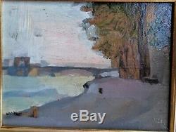 Huile-peinture-paysage-riviere-impresionniste-xix Eme-pont-fleuve