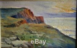 Huile-peinture-tableau-paysage-falaise-mer-impressionniste-fin XIX E- Crepuscule
