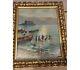 Huile Sur Toile De Musumeci G. 1930 / 40 Pêcheurs Vue Sur Le Castel Dell'ovo