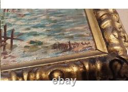 Huile sur Toile de Musumeci G. 1930 / 40 Pêcheurs vue sur le Castel dell'Ovo