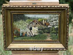 Huile sur Toile sur Bois Paysage de Ferme Signé, Encadré (Art Déco)