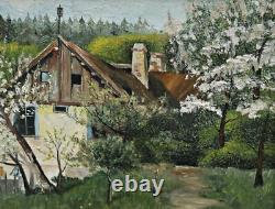 Huile sur Toile sur Bois Paysage de Ferme Signé, Encadré (Art Déco) Huile sur Toile sur Bois Paysage de Ferme Signé, Encadré (Art Déco)