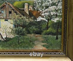 Huile sur Toile sur Bois Paysage de Ferme Signé, Encadré (Art Déco)