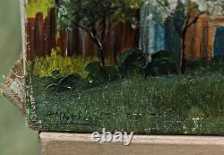 Huile sur Toile sur Bois Paysage de Ferme Signé, Encadré (Art Déco)