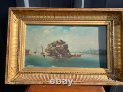 Huile-sur-bois Marine aux pêcheurs signé Godchaux